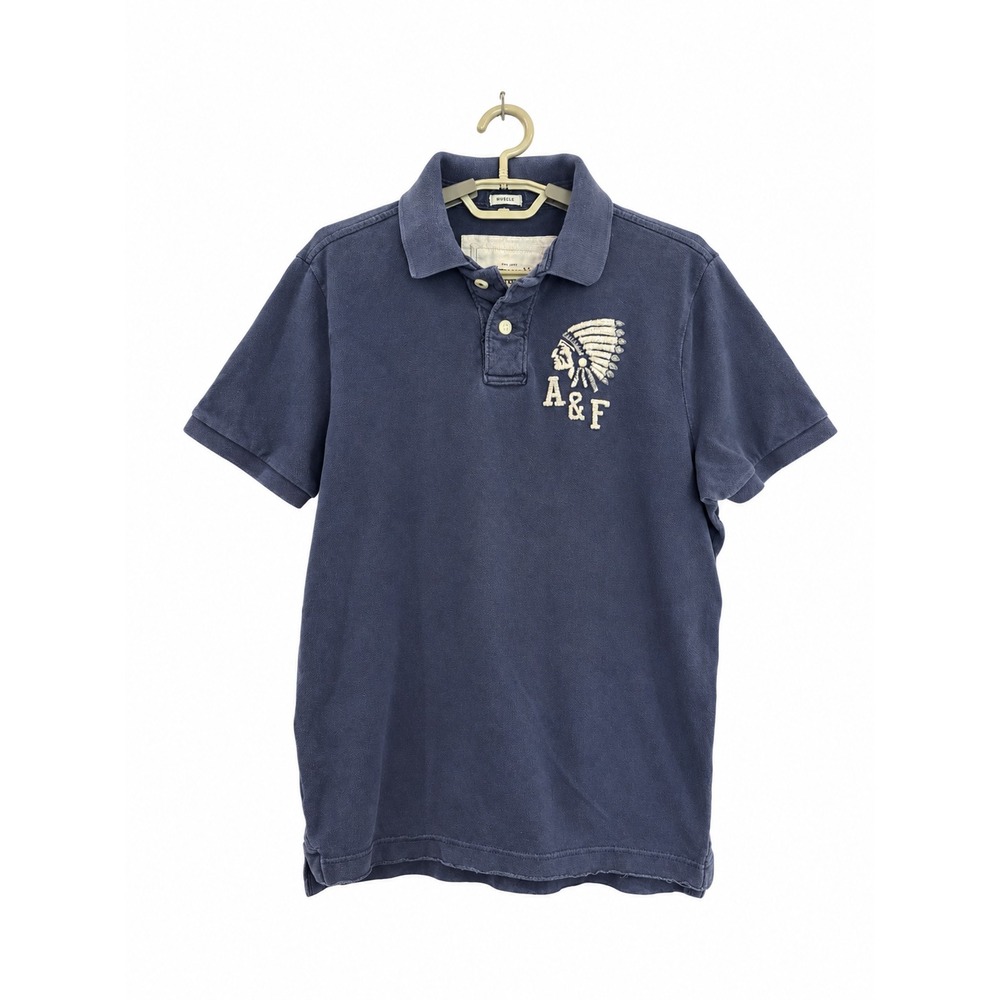 Abercrombie & Fitch Vintage Mens Polo Shirt Navy Native Chief A&F Rare Y2K M / L